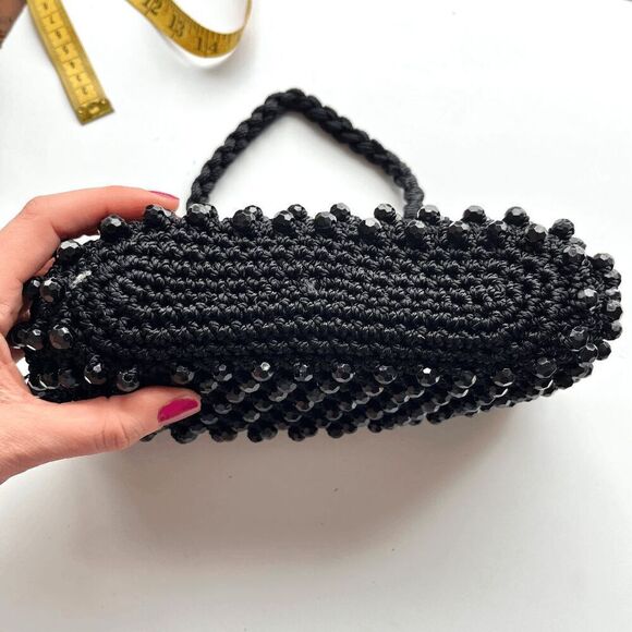 1950s Vintage Italian Black Beaded Crochet Handbag Ritten Exclusive - Picture 7 of 9